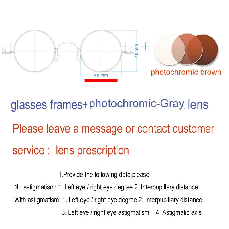 Yujo Unisex Full Rim Small Round Screwless Steel Eyeglasses Full Rim Yujo Photochromic brown40 CHINA