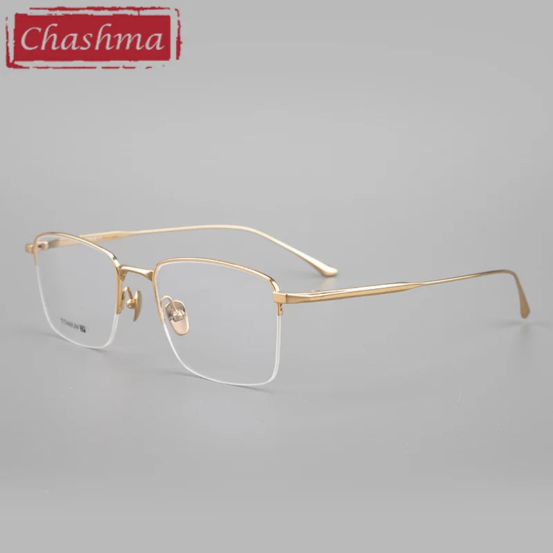 Chashma Ottica Men's Semi Rim Square Titanium Eyeglasses 3812 Semi Rim Chashma Ottica Gold