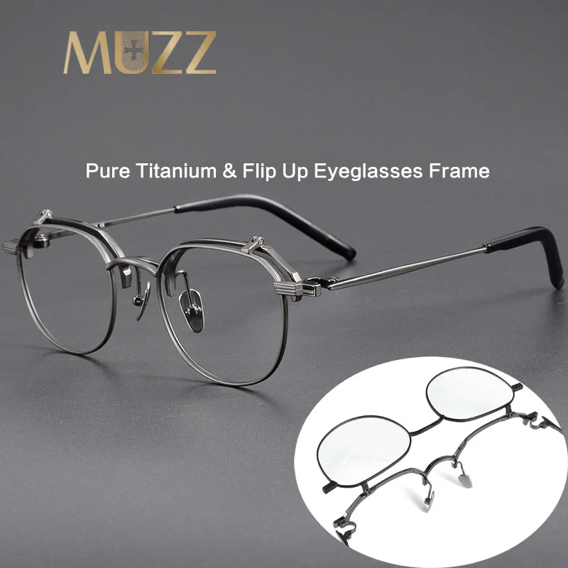 Muzz Unisex Full Rim Polygon Titanium Flip Up Eyeglasses 852400 Full Rim Muzz