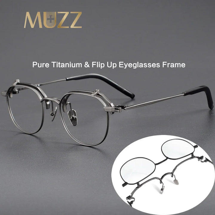 Muzz Unisex Full Rim Polygon Titanium Flip Up Eyeglasses 852400 Full Rim Muzz