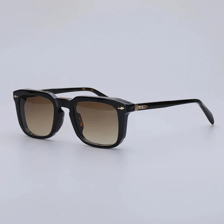 Hewei Unisex Full Rim Square Acetate Sunglasses 0019 Sunglasses Hewei black-brown as picture 