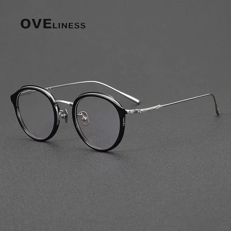 Oveliness Women's Full Rim Round Acetate Titanium Eyeglasses 21414