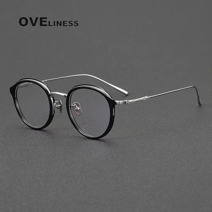 Oveliness Women's Full Rim Round Acetate Titanium Eyeglasses 21414