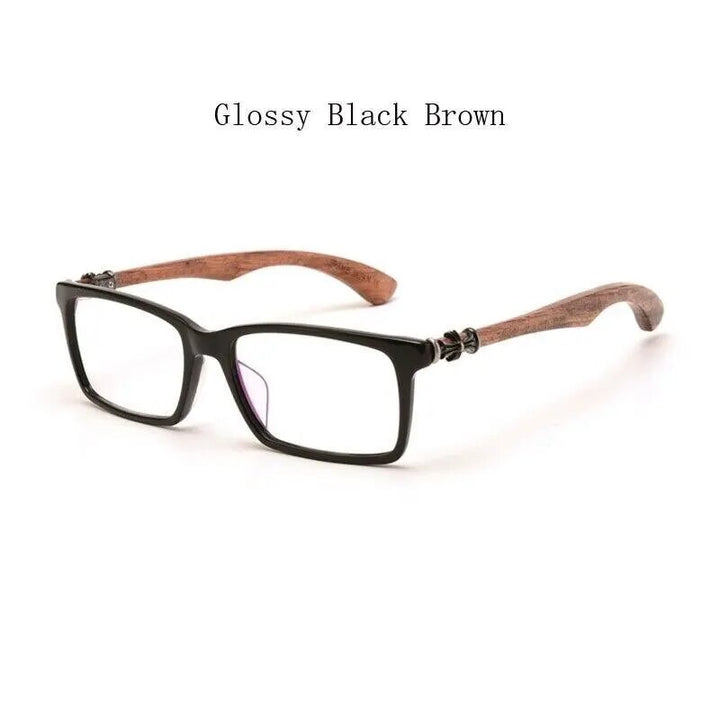 Hdcrafter Men's Full Rim Square Wood Eyeglasses 5601d Full Rim Hdcrafter Eyeglasses Glossy Black Brown