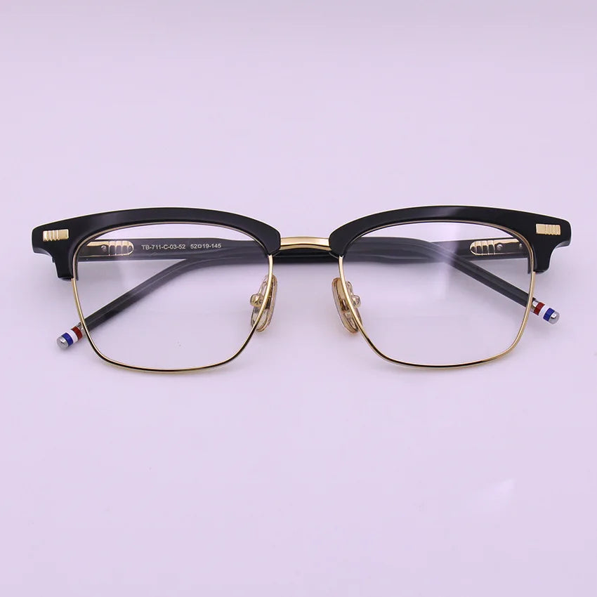 Black Mask Unisex Full Rim Browline Square Acetate Eyeglasses Bm-bt711 Full Rim Black Mask
