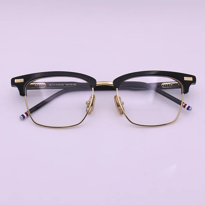 Black Mask Unisex Full Rim Browline Square Acetate Eyeglasses Bm-bt711 Full Rim Black Mask