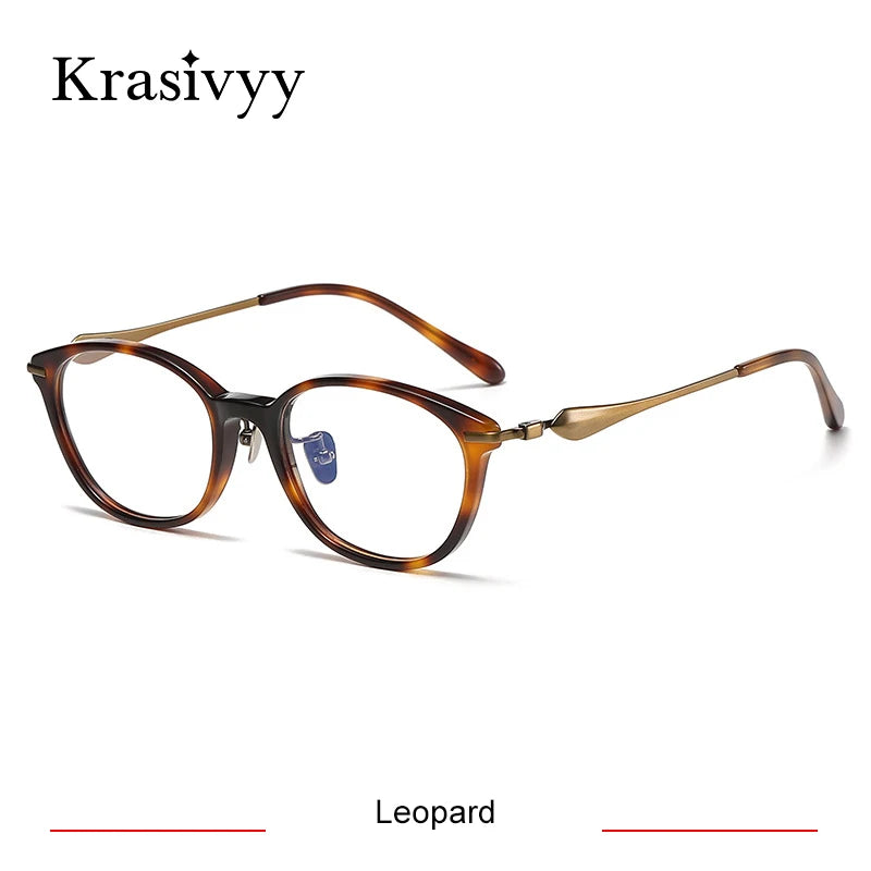 Krasivyy Unisex Full Rim Square Acetate Titanium Eyeglasses 46063 Full Rim Krasivyy Leopard