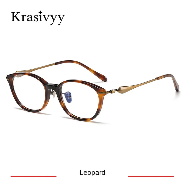 Krasivyy Unisex Full Rim Square Acetate Titanium Eyeglasses 46063 Full Rim Krasivyy Leopard