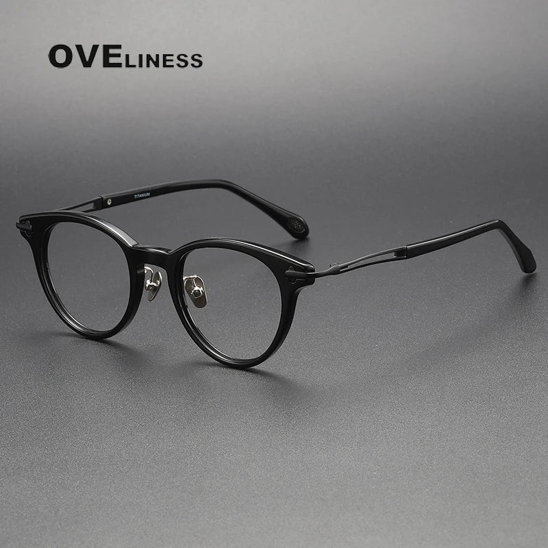 Oveliness Unisex Full Rim Round Acetate Titanium Eyeglasses 4722 Full Rim Oveliness black  
