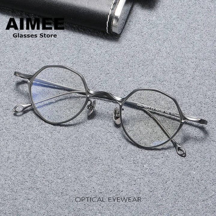 Aimee Unisex Full Rim Polygon Round Titanium Eyeglasses 5973 Full Rim Aimee Grey