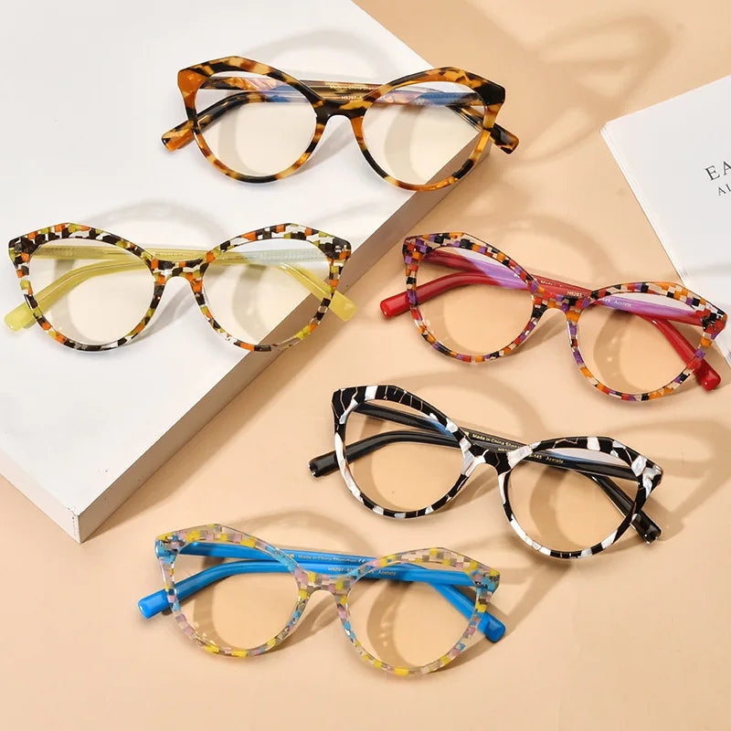 Nobler Unisex Full Rim Round Cat Eye Acetate Eyeglasses 19297 Full Rim Nobler