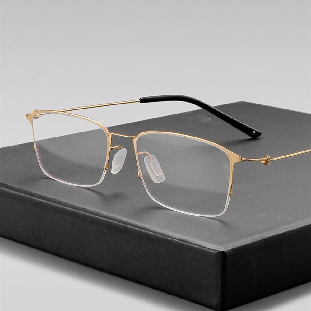 Black Mask Unisex Semi Rim Square Screwless Titanium Eyeglasses 68203