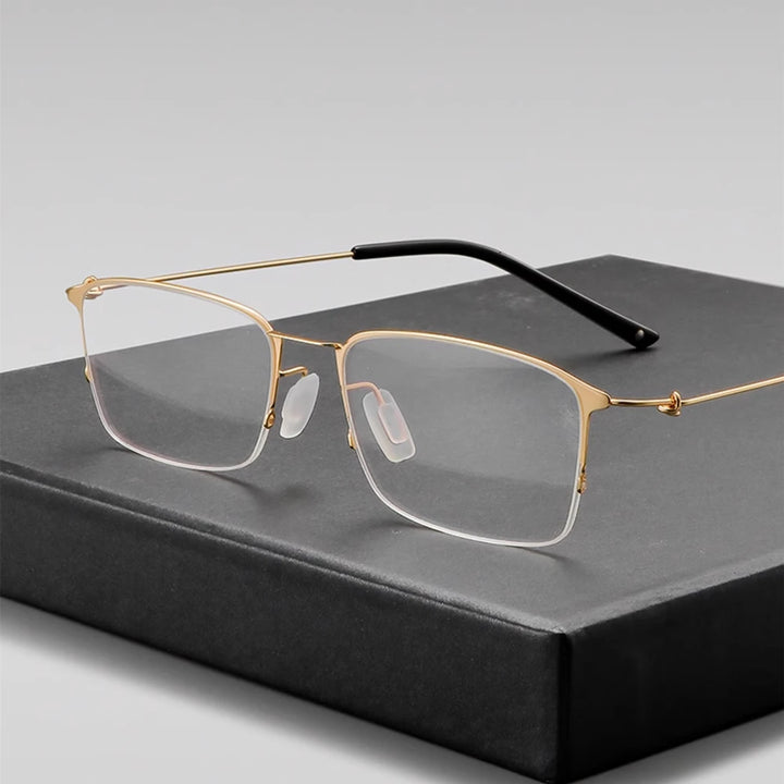 Black Mask Unisex Semi Rim Square Screwless Titanium Eyeglasses 68203