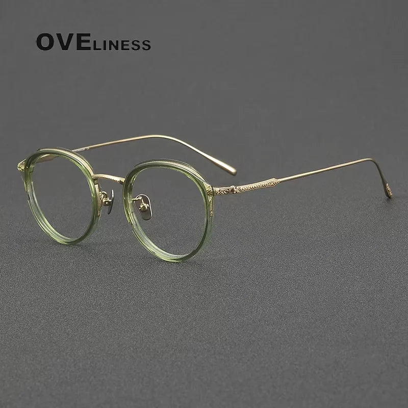 Oveliness Women's Full Rim Round Acetate Titanium Eyeglasses 21414