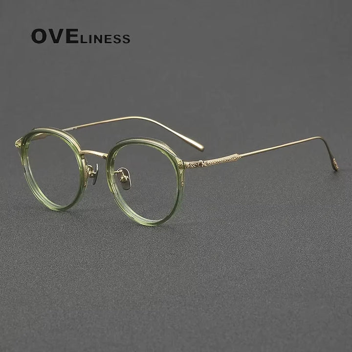 Oveliness Women's Full Rim Round Acetate Titanium Eyeglasses 21414