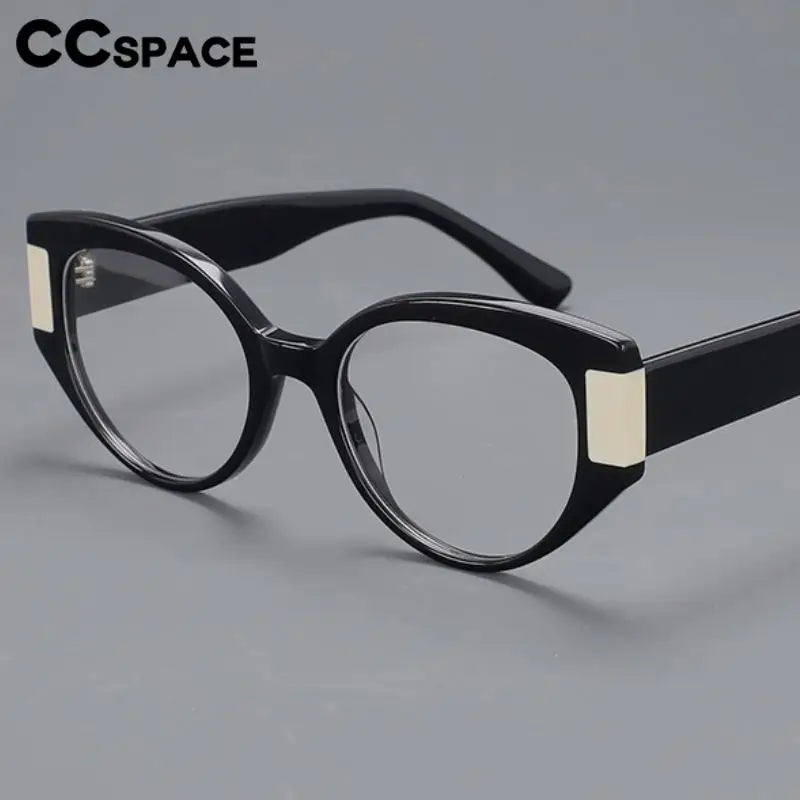 CCSpace Unisex Full Rim Cat Eye Acetate Titanium Eyeglasses 57203 Full Rim CCspace   