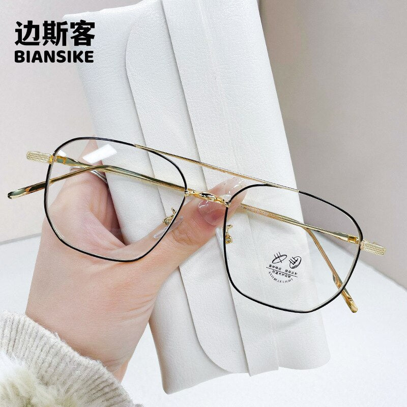 CCspace Unisex Full Rim Square Double Bridge Alloy Eyeglasses 55896 Full Rim CCspace BlackGold China
