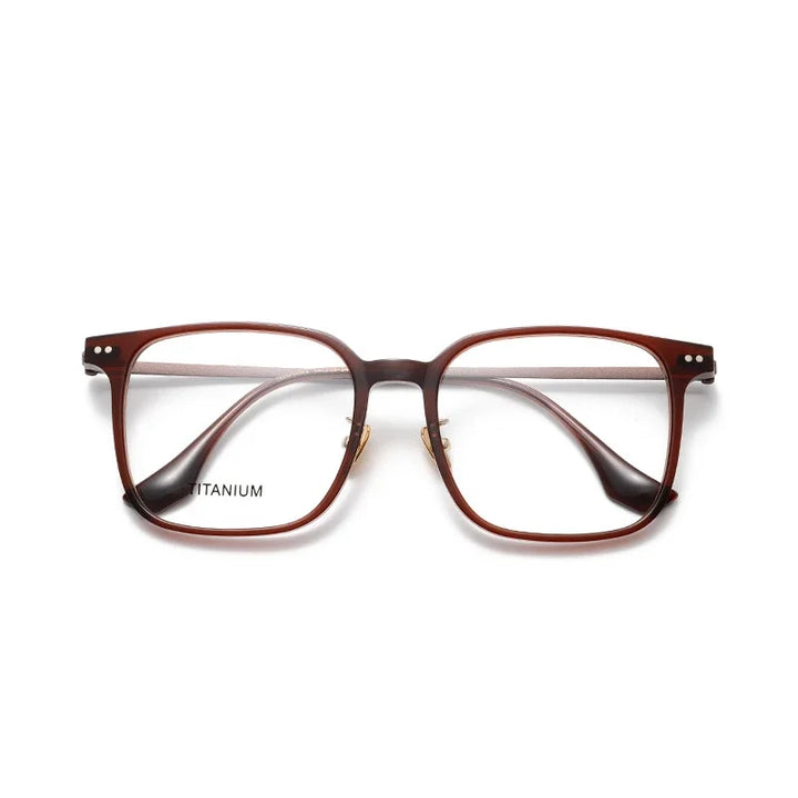Muzz Men's Full Rim Square Acetate Titanium Eyeglasses 85296 Full Rim Muzz Wine Red