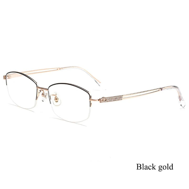 Bclear Women's Semi Rim Square Titanium Eyeglasses 6006b Semi Rim Bclear Black gold