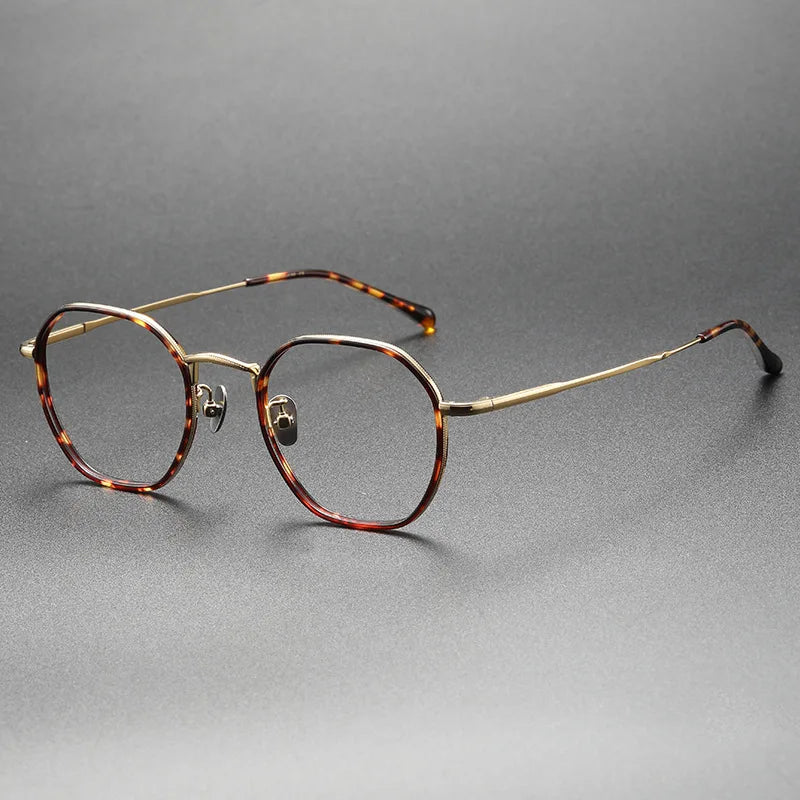 Aimee Men's Full Rim Polygon Round Titanium Acetate Eyeglasses 8502 Full Rim Aimee Tortoise-Golden