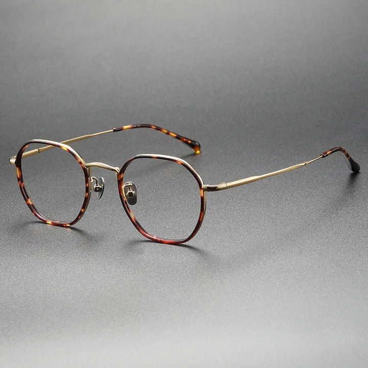 Aimee Men's Full Rim Polygon Round Titanium Acetate Eyeglasses 8502 Full Rim Aimee Tortoise-Golden