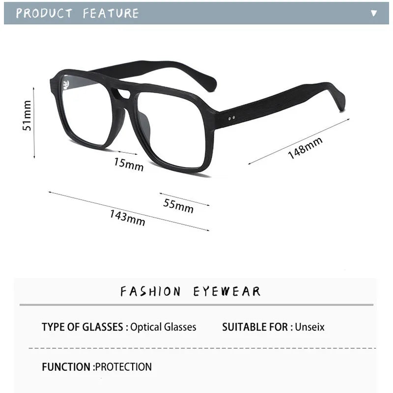 Hdcrafter Unisex Full Rim Square Double Bridge Wood Eyeglasses 8187 Full Rim Hdcrafter Eyeglasses