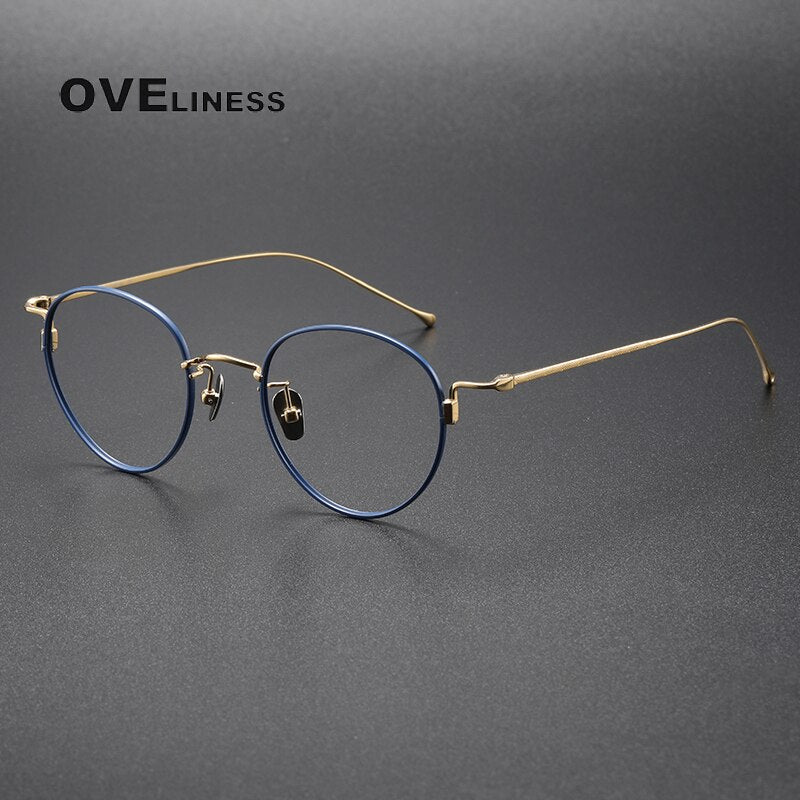 Oveliness Unisex Full Rim Round Titanium Eyeglasses 164 Full Rim Oveliness blue gold