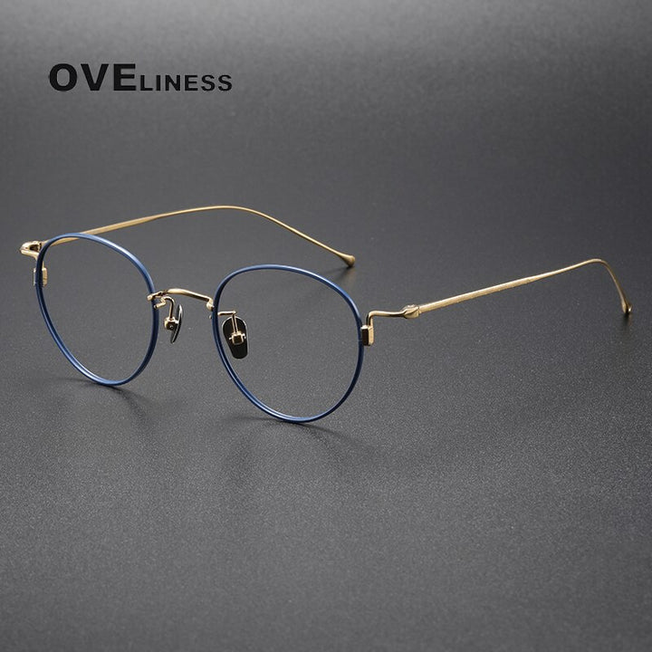 Oveliness Unisex Full Rim Round Titanium Eyeglasses 164 Full Rim Oveliness blue gold