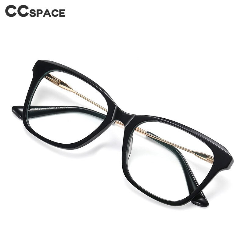 CCspace Women's Full Rim Square Cat Eye Spring Hinge Acetate Alloy Eyeglasses 56241 Full Rim CCspace