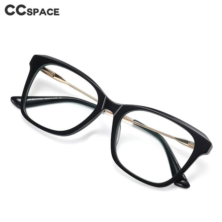 CCspace Women's Full Rim Square Cat Eye Spring Hinge Acetate Alloy Eyeglasses 56241 Full Rim CCspace