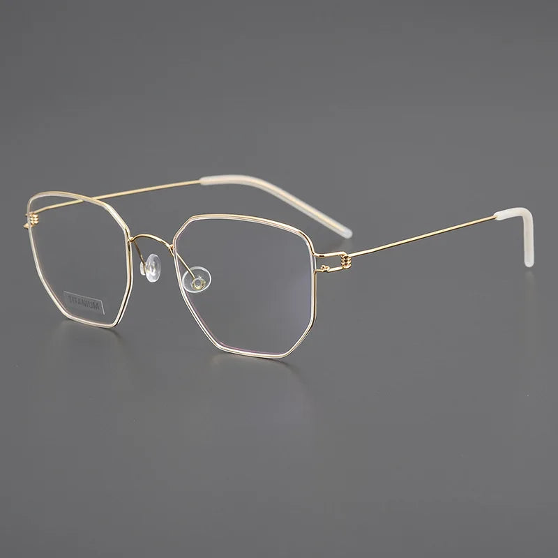 Black Mask Unisex Full Rim Irregular Polygon Screwless Titanium Eyeglasses 14020 Full Rim Black Mask Gold