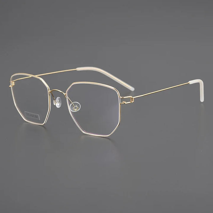 Black Mask Unisex Full Rim Irregular Polygon Screwless Titanium Eyeglasses 14020 Full Rim Black Mask Gold  