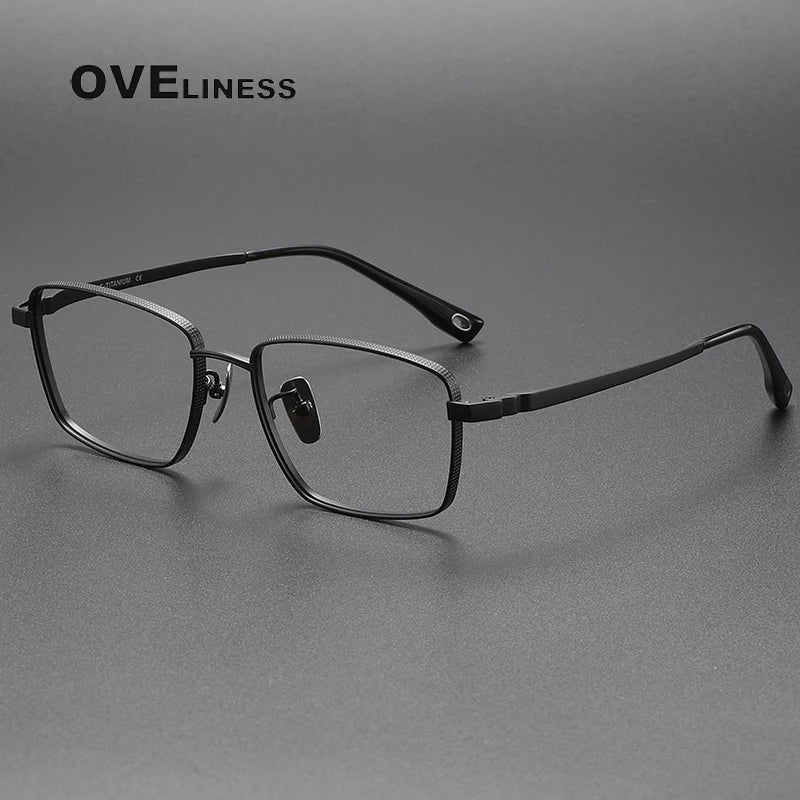 Oveliness Men's Full Rim Square Titanium Eyeglasses 80929 Full Rim Oveliness black  