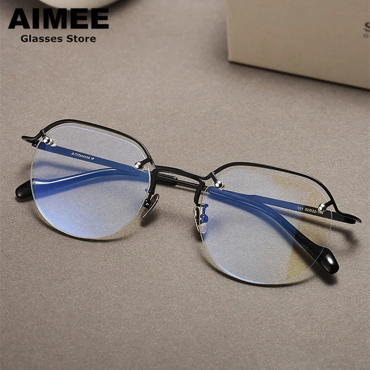 Aimee Unisex Semi Rim Oval Titanium Eyeglasses 10587 Semi Rim Aimee