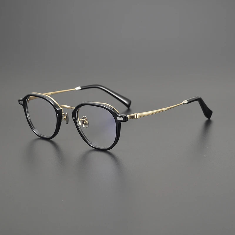 Gatenac Unisex Full Rim Big Oval Acetate Titanium Eyeglasses G1538