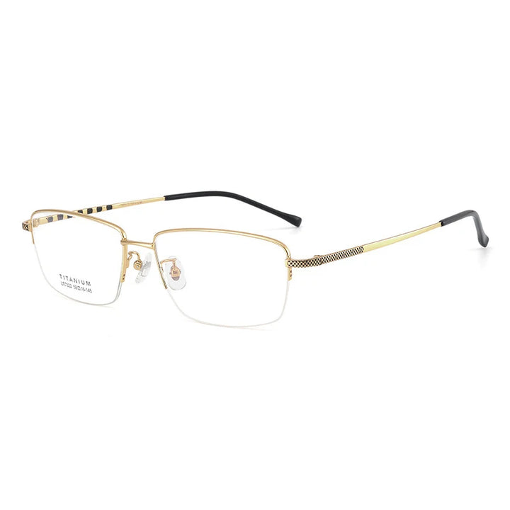 Bclear Men's Semi Rim Big Square Titanium Eyeglasses 7822 Full Rim Bclear Gold