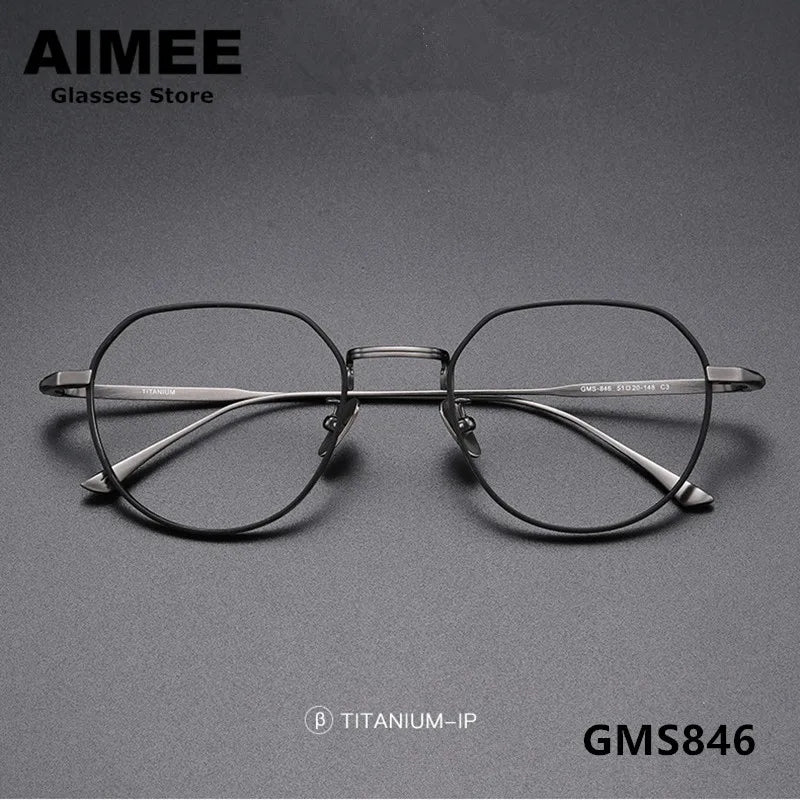 Aimee Unisex Full Rim Flat Top Polygon Titanium Eyeglasses 7846 Full Rim Aimee