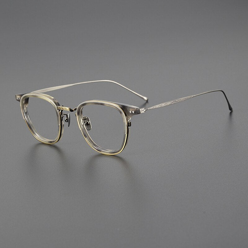 Gatenac Unisex Full Rim Square Acetate Titanium Eyeglasses Gxyj1076 Full Rim Gatenac Tortoiseshell Bronze