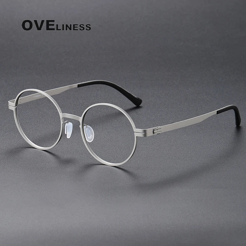 Oveliness Unisex Full Rim Round Screwless Titanium Eyeglasses 80996 Full Rim Oveliness silver