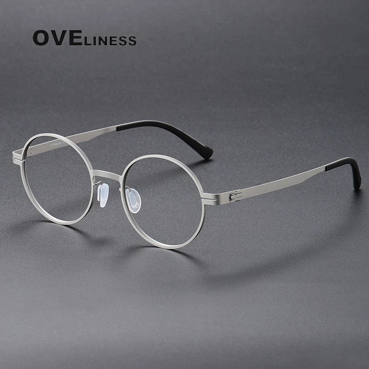 Oveliness Unisex Full Rim Round Screwless Titanium Eyeglasses 80996 Full Rim Oveliness silver