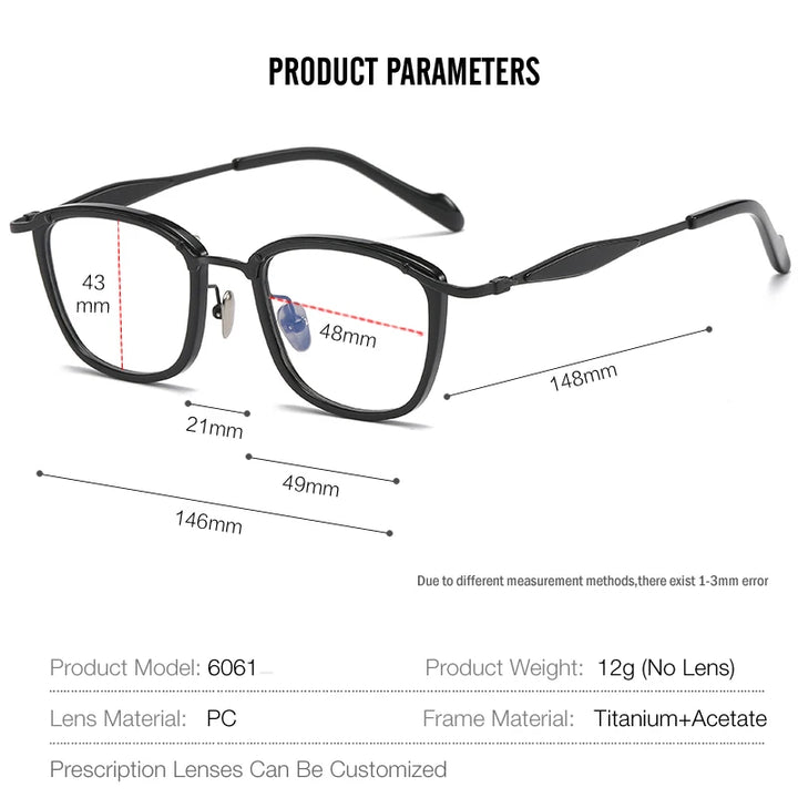 Muzz Unisex Full Rim Square Titanium Eyeglasses 6061 Full Rim Muzz