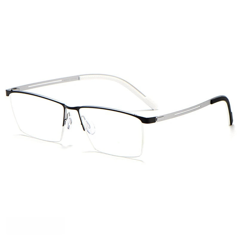 Yimaruli Unisex Semi Rim IP Titanium Square Eyeglasses 122As Semi Rim Yimaruili Eyeglasses Black Silver  