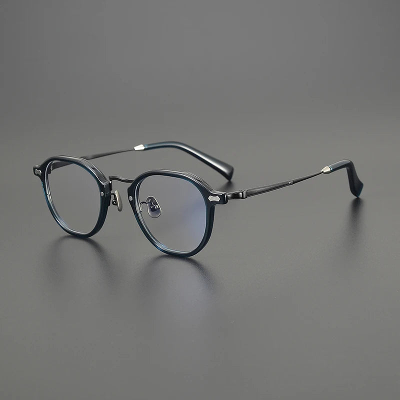 Gatenac Unisex Full Rim Big Oval Acetate Titanium Eyeglasses G1538