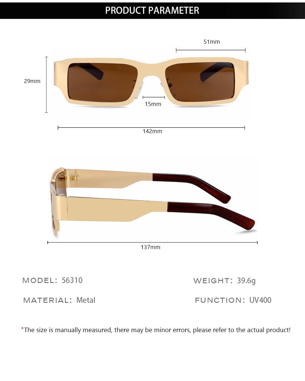 CCspace Unisex Full Rim Rectangle Alloy UV400 Sunglasses 56310 Sunglasses CCspace Sunglasses