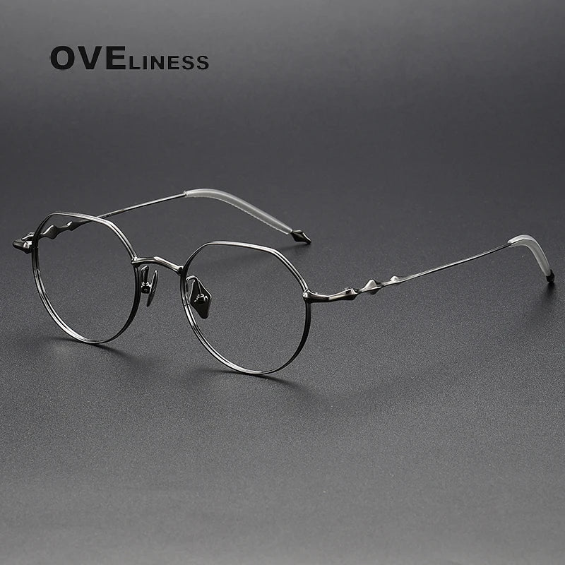 Oveliness Unisex Full Rim  Flat Top Round Titanium Eyeglasses 4449 Full Rim Oveliness gun  