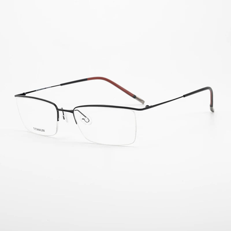 Hdcrafter Men's Semi Rim Square Brow Line Titanium Eyeglasses 845502 Semi Rim Hdcrafter Eyeglasses black