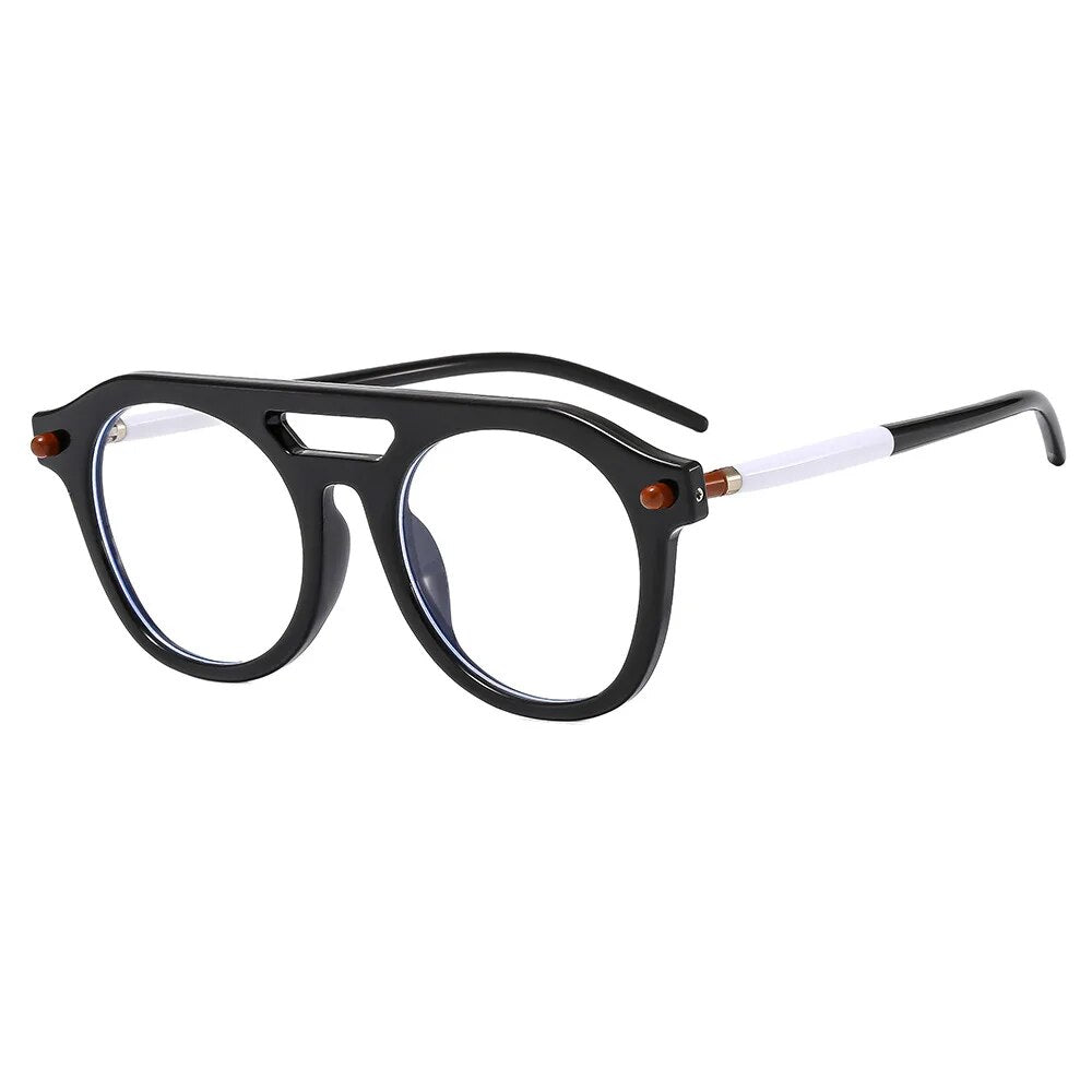 CCspace Unisex Full Rim Round Double Bridge Polycarbonate Alloy Reading Glasses 57047 Reading Glasses CCspace C7Black 0