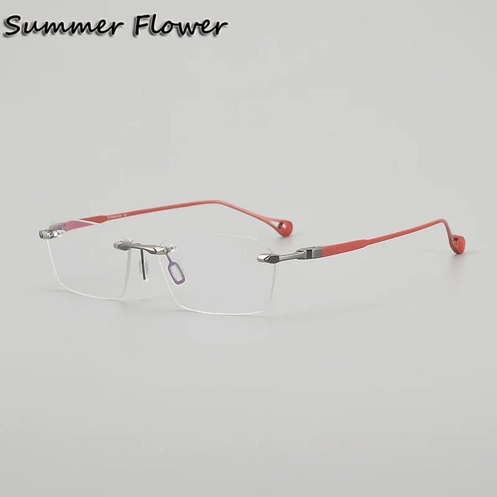 Summer Flower Unisex Rimless Polygon Square Titanium Eyeglasses 611307