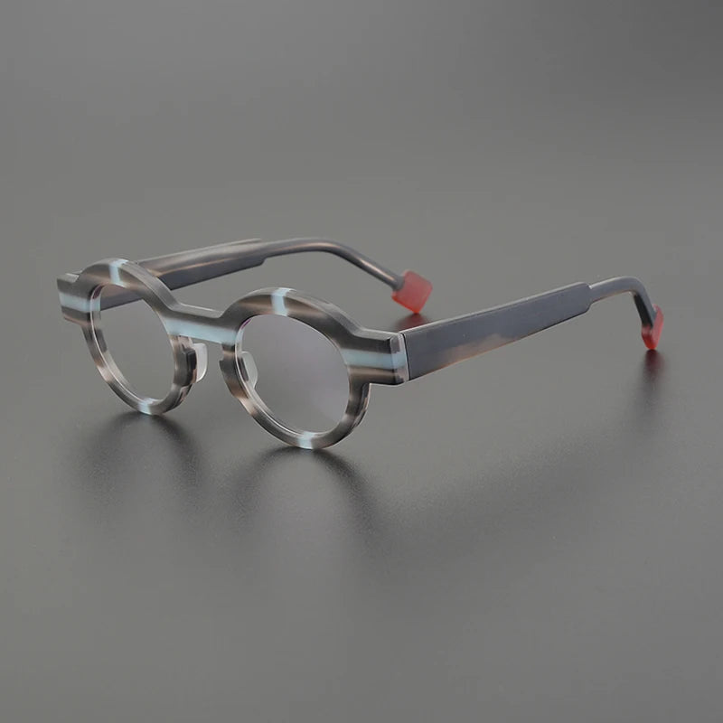 Gatenac Unisex Full Rim Round Acetate Eyeglasses Gxyj1211 Full Rim Gatenac Matte Stripe  
