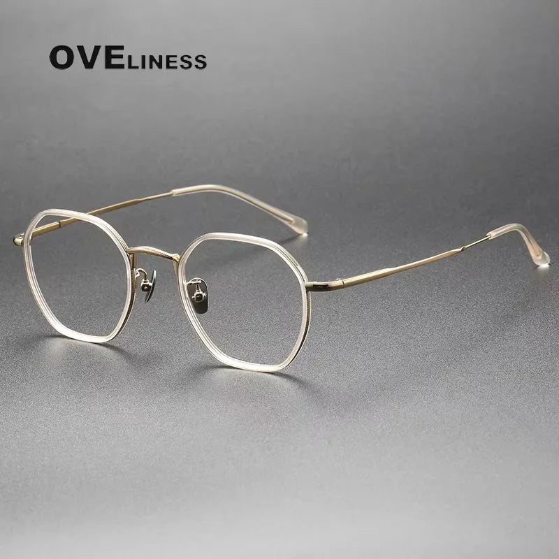 Oveliness Women's Full Rim Polygon Oval Acetate Titanium Eyeglasses 28502